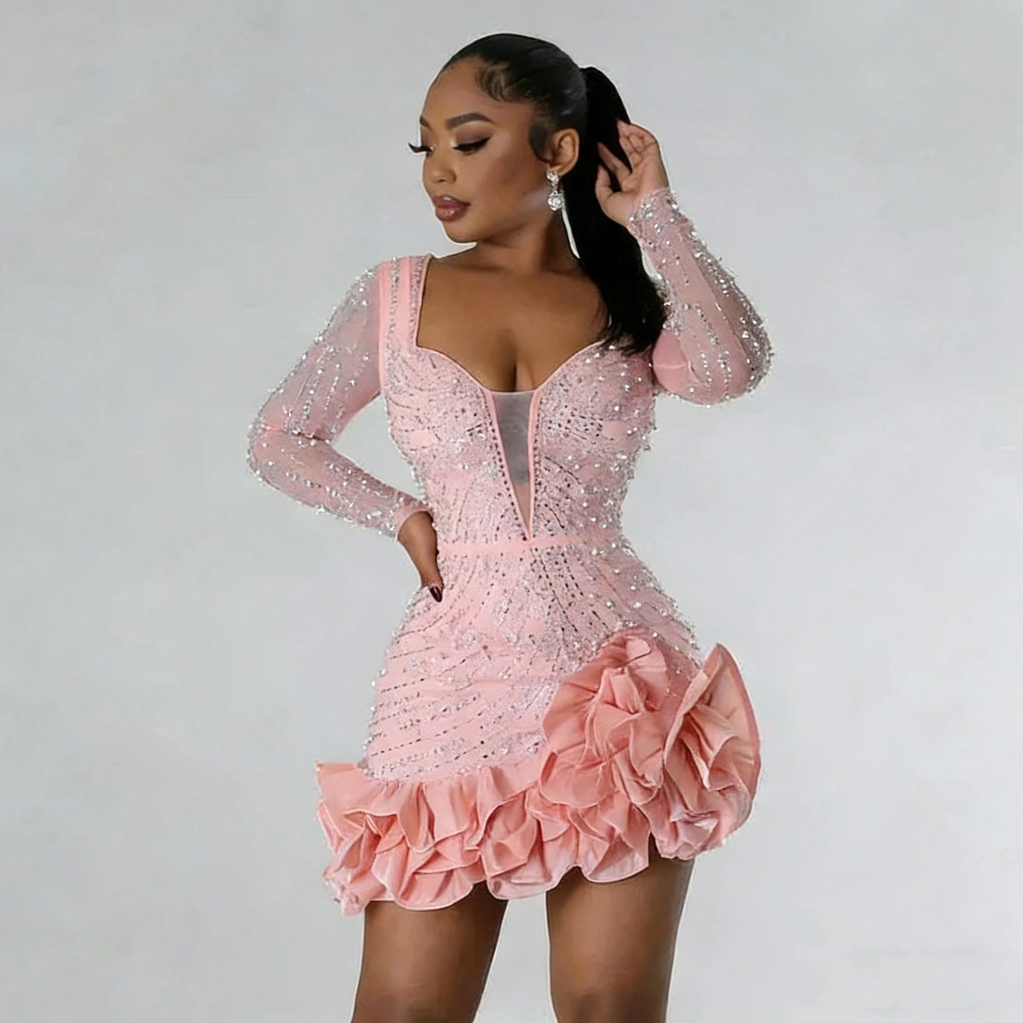 Sexy Short Black Girl V-neck Pink Ball Dress Lace Jane African Cocktail Party Birthday Party Back to School Dress Customized